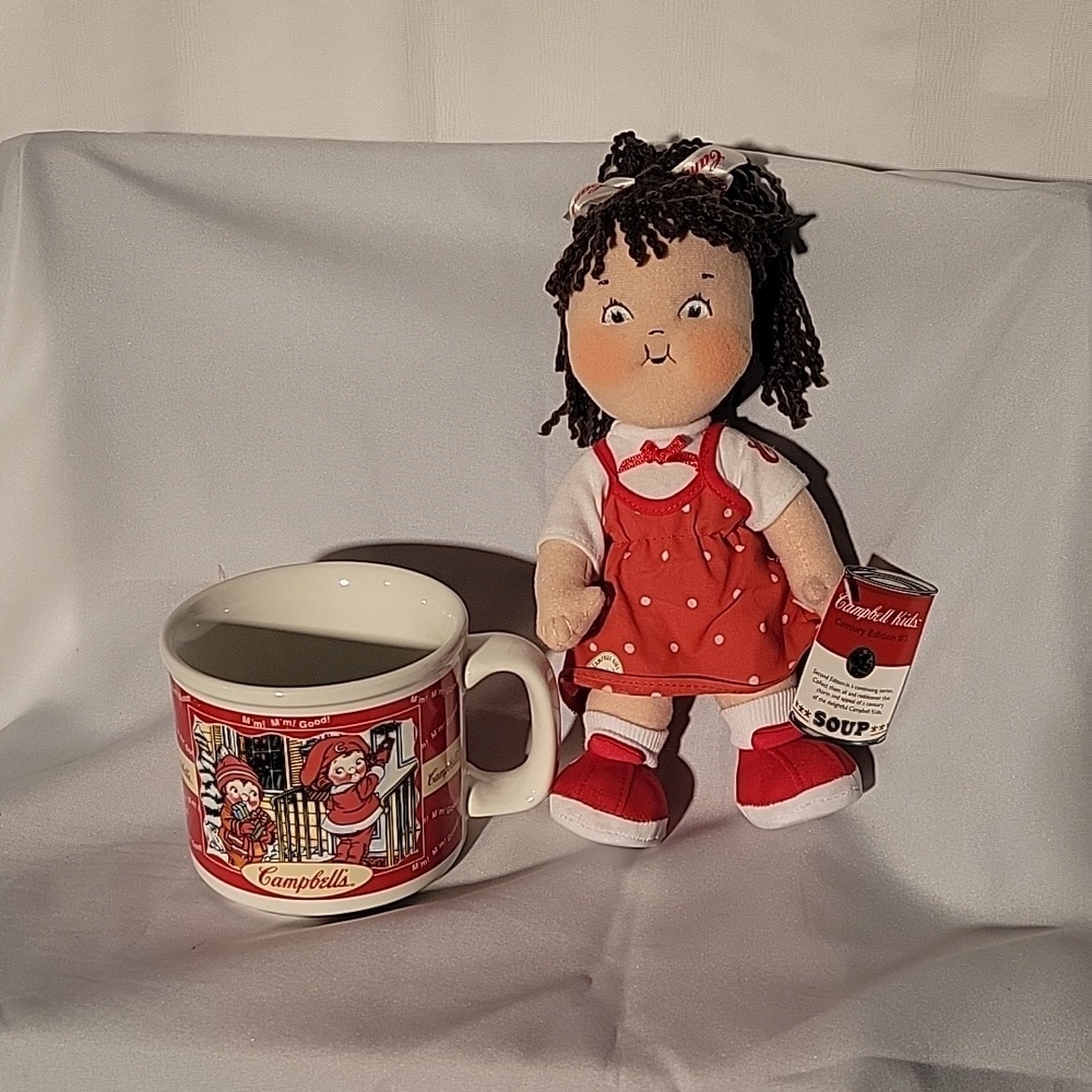 Campbell's 1998 Christmas Soup 16 oz. Mug & 2004 10" Plush Doll Girl